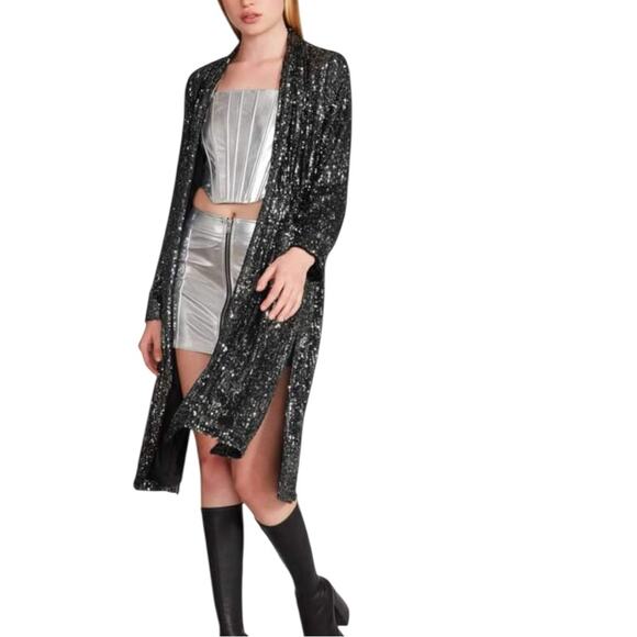 Anthropologie x BB Dakota sequin duster open cardigan black size small - Picture 5 of 12